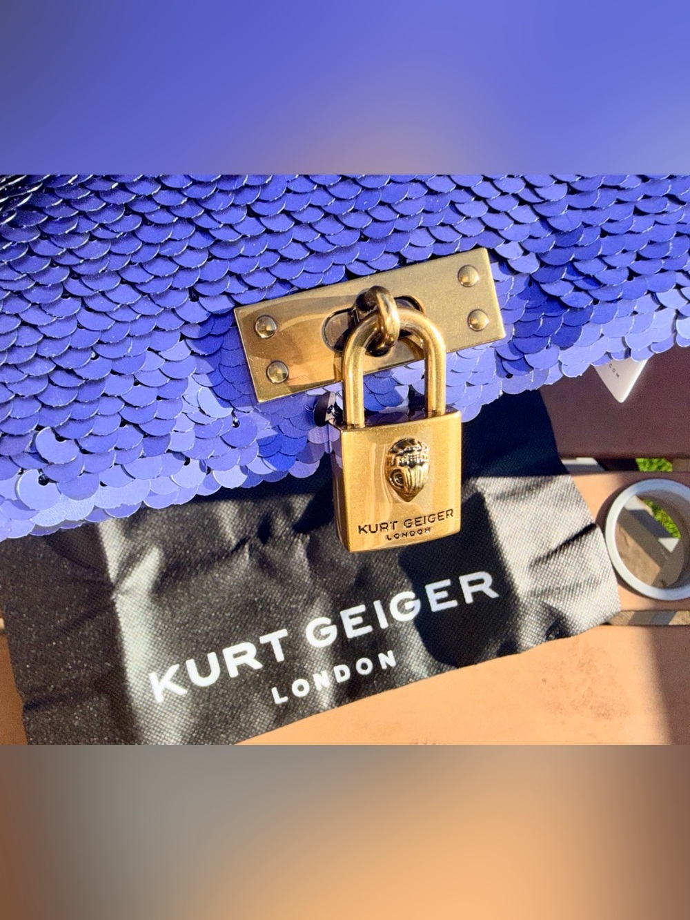 Kurt Geiger London Sequin Mini Brixton Crossbody in Periwinkle/Purple w Dustbag - Picture 11 of 11